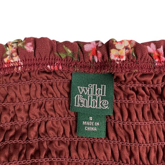 Wild Fable Blouse Cropped Smocked Long Puffy Sleeves Red Floral Boho Women's S - Picture 5 of 9